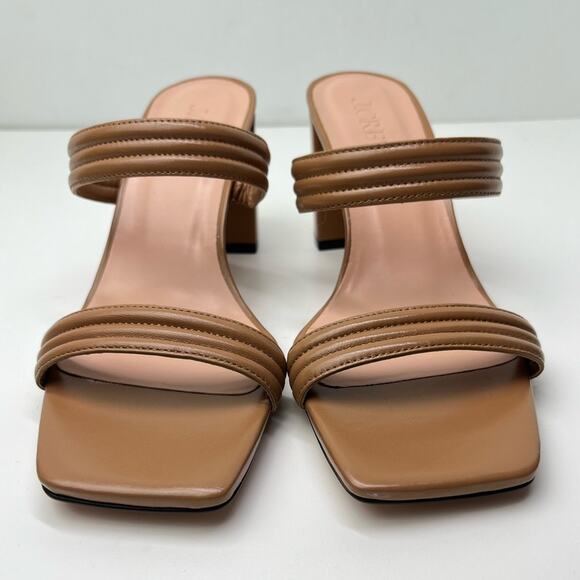 New J. Crew Evelyn Leather Double Strap Tan Neutral Heel Mule Sandals - Picture 3 of 11